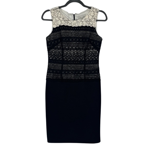 Katherine Kelly Dresses & Skirts - Katherine Kelly Black & Ivory Embroidered Lace Sleeveless Sheath Dress Size 2